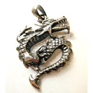 Vintage Sterling Silver Dragon Sea Monster Pendant - Detailed!